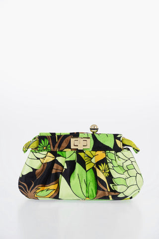 Floral Printed Velvet PEEKABOO CLICK Shoulder Bag with Shoulder Chain