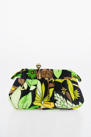 Floral Printed Velvet PEEKABOO CLICK Shoulder Bag with Shoulder Chain
