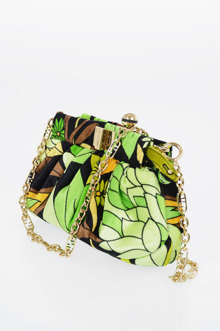 Floral Printed Velvet PEEKABOO CLICK Shoulder Bag with Shoulder Chain