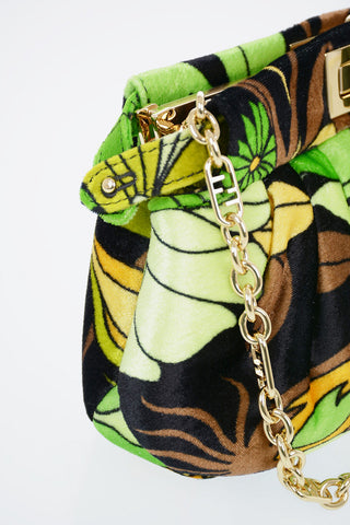 Floral Printed Velvet PEEKABOO CLICK Shoulder Bag with Shoulder Chain