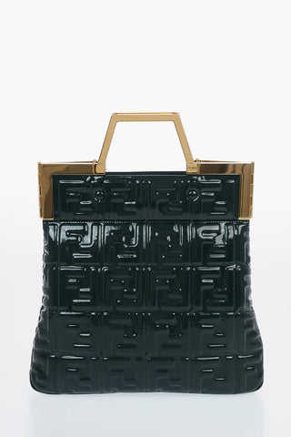 Patent Textile Monogram FLAP SMALL Tote Bag with Removable Shoulder Strap
