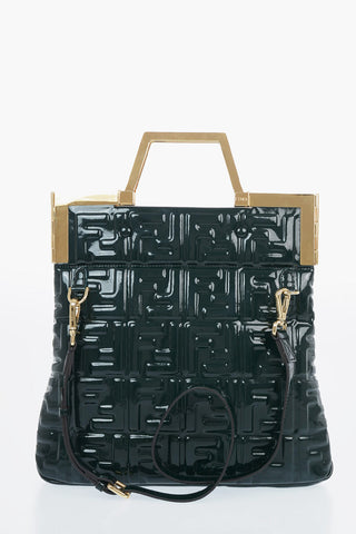 Patent Textile Monogram FLAP SMALL Tote Bag with Removable Shoulder Strap