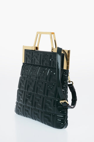 Patent Textile Monogram FLAP SMALL Tote Bag with Removable Shoulder Strap