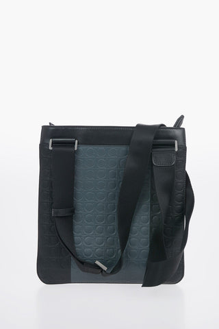 Leather Monogram Crossbody Bag with Magnetic Closure