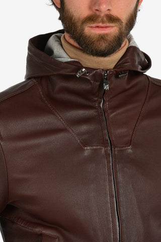 ID STRETCH PLON leather hooded outerwear