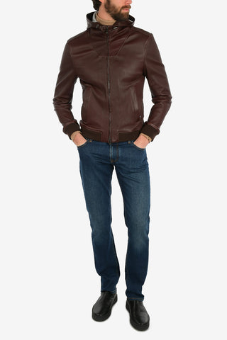 ID STRETCH PLON leather hooded outerwear