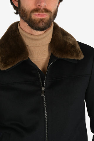 ID fur collar virgin wool outerwear jacket