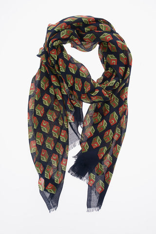 Cotton and Cashmere Cube Printed Scarf 70x200cm
