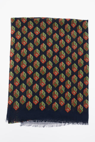 Cotton and Cashmere Cube Printed Scarf 70x200cm