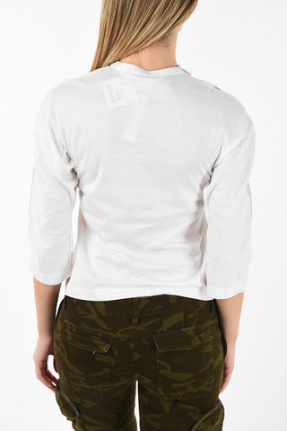 ¾ Sleeve Printed T-shirt Asymmetrical Collar