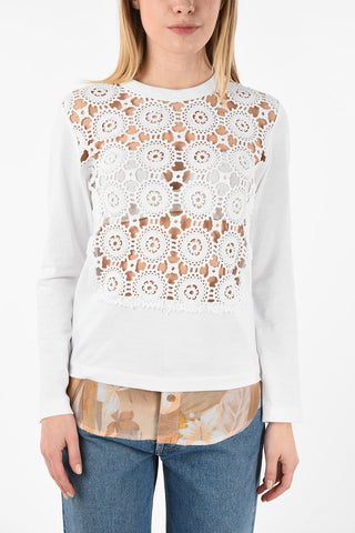 Long Sleeve T-Shirt with Crochet Embroidery