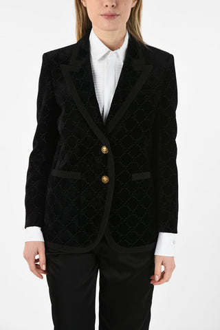 Velvet Blazer with Logo Embroidered
