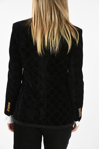 Velvet Blazer with Logo Embroidered