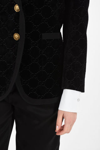 Velvet Blazer with Logo Embroidered