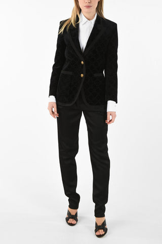 Velvet Blazer with Logo Embroidered