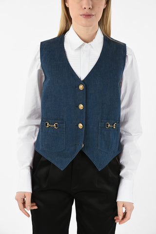 Denim Waistcoat with Golden Buttons
