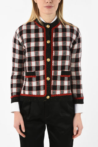 Knitted Checked Balzer with Golden Buttons