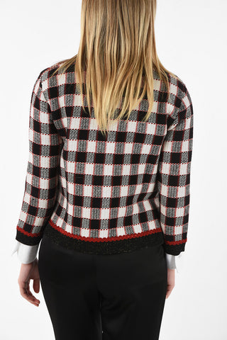 Knitted Checked Balzer with Golden Buttons