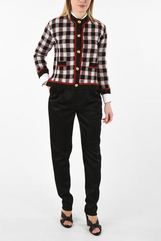 Knitted Checked Balzer with Golden Buttons