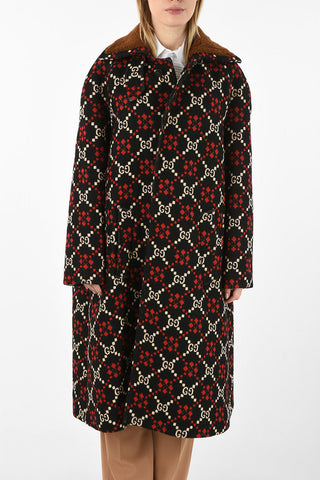 Wool Logo Embroidered Chesterfield Coat