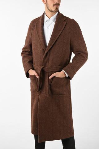 plain herringbone chesterfield coat with Belt