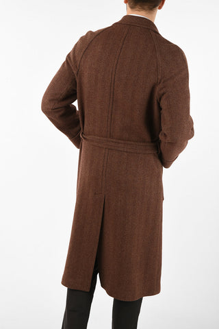 plain herringbone chesterfield coat with Belt