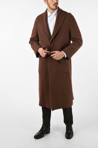 plain herringbone chesterfield coat with Belt