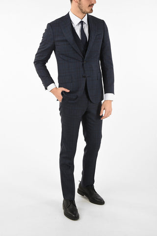 side vents notch lapel check drop 7R 3 piece waistcoat LEADER suit