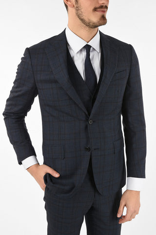 side vents notch lapel check drop 7R 3 piece waistcoat LEADER suit