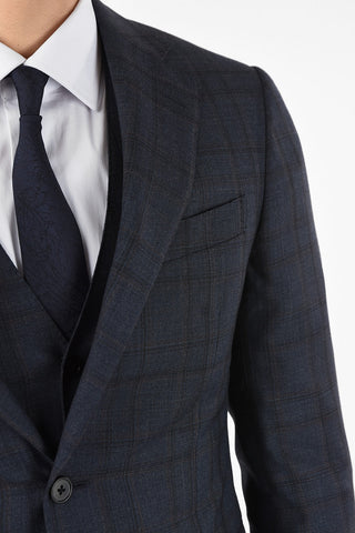 side vents notch lapel check drop 7R 3 piece waistcoat LEADER suit