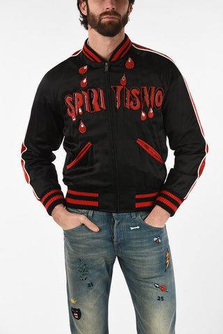 Embroidered FAKE SPIRITISMO Bomber with Rhinestone