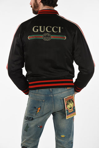 Embroidered FAKE SPIRITISMO Bomber with Rhinestone