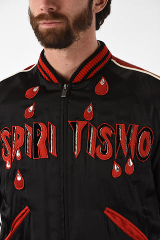Embroidered FAKE SPIRITISMO Bomber with Rhinestone