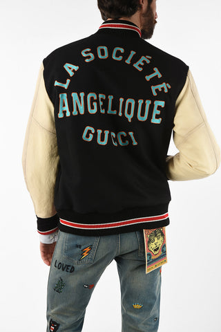 Wool Varsity Bomber with Leather Sleeves