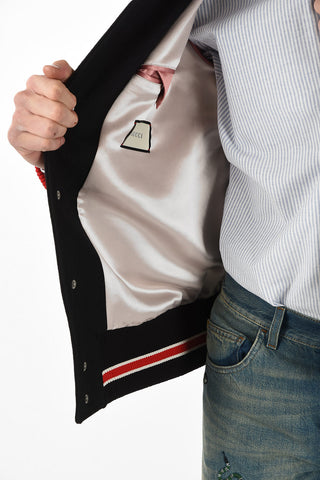 Wool Varsity Bomber with Leather Sleeves