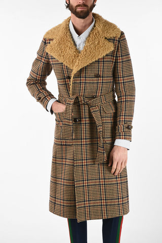 Houndsthooth Coat with Leather Buttons