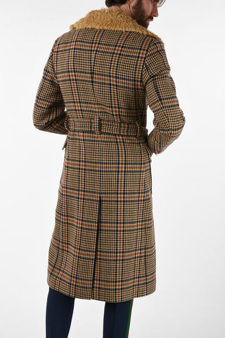 Houndsthooth Coat with Leather Buttons