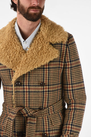 Houndsthooth Coat with Leather Buttons