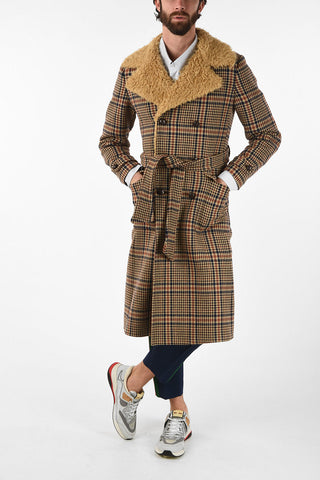 Houndsthooth Coat with Leather Buttons