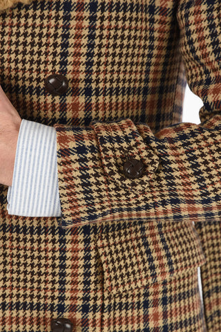 Houndsthooth Coat with Leather Buttons