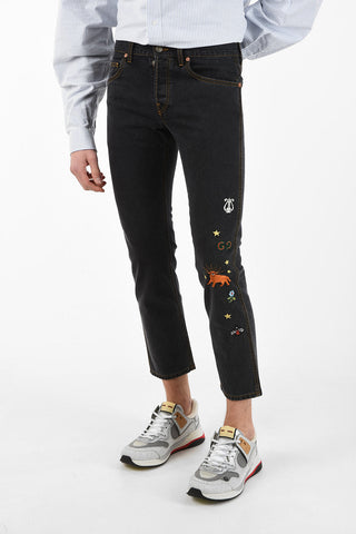 17cm Embroidered Slim Fit Capri Jeans