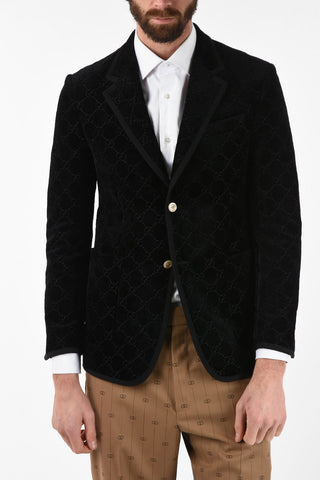 Velvet Blazer with Logo Embroidered