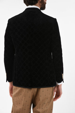Velvet Blazer with Logo Embroidered