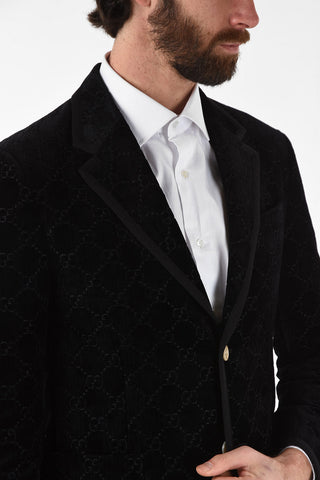 Velvet Blazer with Logo Embroidered
