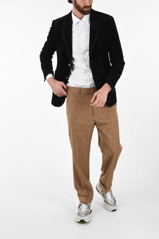Velvet Blazer with Logo Embroidered