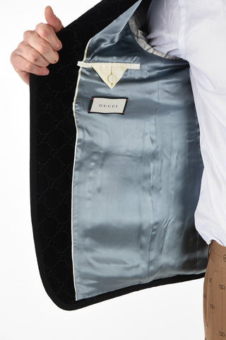 Velvet Blazer with Logo Embroidered