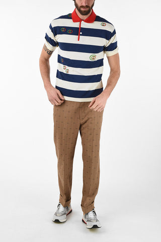 Logo Embroidered Striped Polo