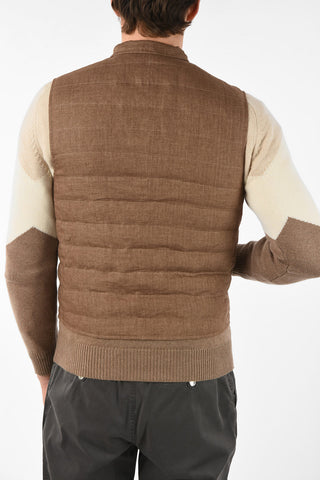Linen Sleeveless Down Jacket with Snap Button Closure