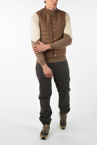 Linen Sleeveless Down Jacket with Snap Button Closure
