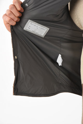 Linen Sleeveless Down Jacket with Snap Button Closure
